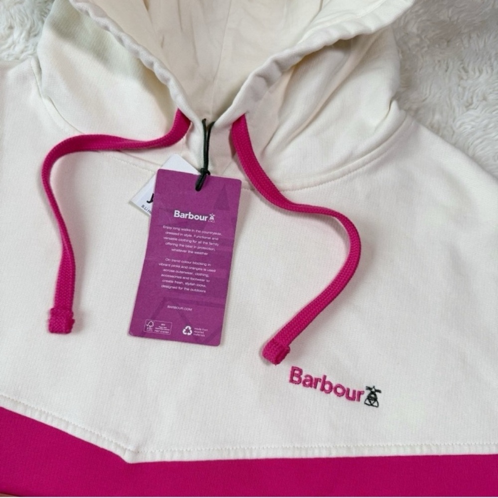 NWT Barbour Women Block Pattern Cotton Hoodie Sweater US8 Classic Luxury Preppy